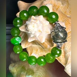 RARE TAIWAN JADE + PYRITE NATURAL STONES BRACELET size 7”